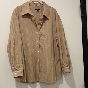 DREW Tan and White Striped Button Down Shirt